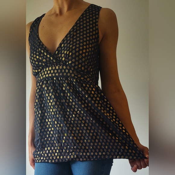 French Connection Gold Polka Dot Blouse - Picture 4 of 7